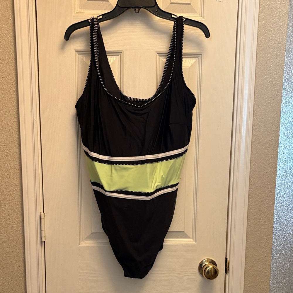 Black and Lime Green One-Piece Swimsuit